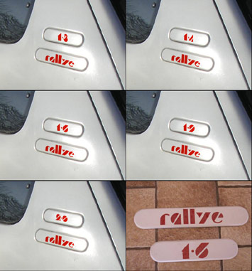 These stickers are for the rear quarter badges of the 205 Rallye and are 